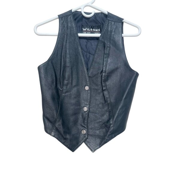 Wilson Leather Vest Womens Medium Button down Biker Moto Goth 90s Vintage Retro - Picture 1 of 11